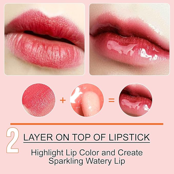 Hydrating Lip Glow Oil, Moisturizing Lip Plumper Gloss, No-Sticky Transparent Plumping Lip Gloss Tinted Lip Balm for Lip Care and Dry Lips (Cherry)