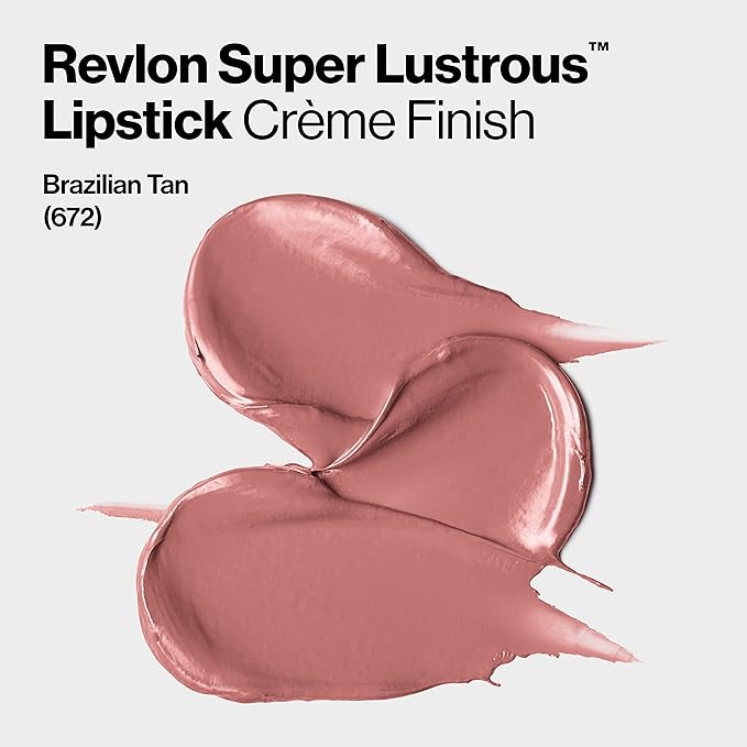 Revlon Super Lustrous Lipstick, Creamy Formula For Soft, Fuller-Looking Lips, Moisturized Feel, 672 Brazilian Tan, 0.15 oz