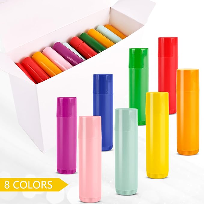 96 Pcs 5g Lip Balm Tubes bulk Plastic Empty Lip Balm Containers Refillable Rotatable Lipstick Tubes DIY Lip Gloss Balm Tube Holder for DIY Cosmetic, 8 Colors