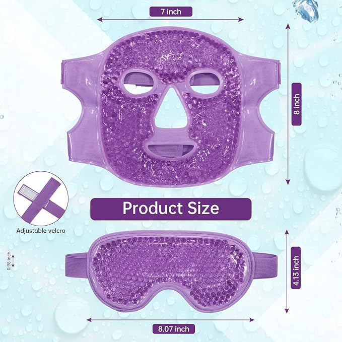 Ice Face Mask Reusable and Cold Gel Eye Mask for Puffiness/Dark Circles/Eye Bags/Dry Eyes/Headaches/Migraines/Stress Relief, Ice Pack for Eyes & Face (Purple)