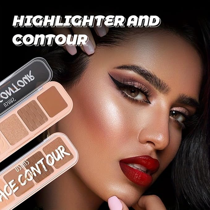4 Colors Contour Palette, Face Contouring Highlighters Bronzer Powder Makeup Kit, Natural Contouring Makeup Kit for Beginner, All in one Makeup Contour Palettes (02, 1.02)