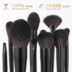 Docolor Makeup Brushes 15Pcs Obsidian Makeup Brush Set Premium Synthetic Powder Kabuki Foundation Contour Blush Concealer Eye Shadow Blending Eyeliner Crease Eyebrow Make Up Brush Kit