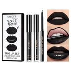 QiBest 3-in-1 Black Lipstick Set for Halloween & Goth Makeup, Matte Liquid Lipstick + Lip Gloss + Gel Lip Liner Pencil Lip Kit for 24 Hours Long Lasting & Waterproof Gothic Lip Makeup (Black Magic)