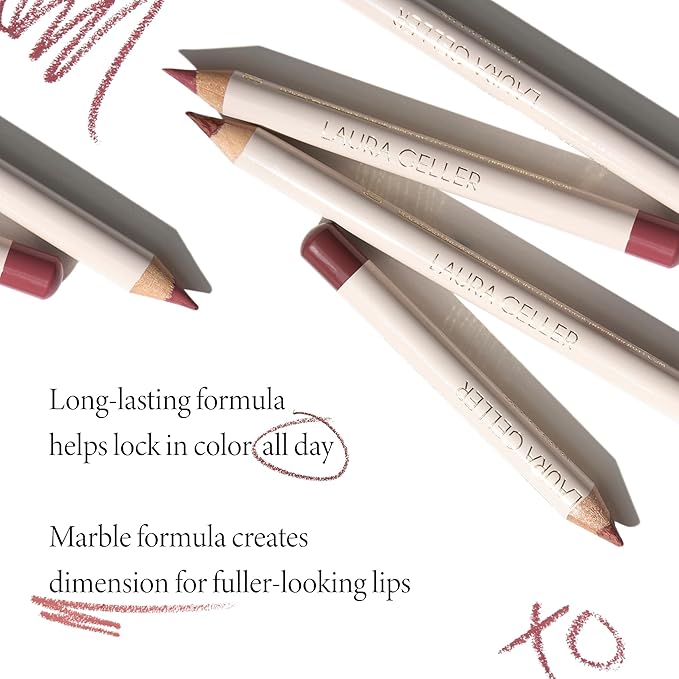 LAURA GELLER NEW YORK Marble Lips Multidimensional Liner, Romantic Rose - Marbleized Smooth Glide Sharpenable Lip Liner for Fuller Lips