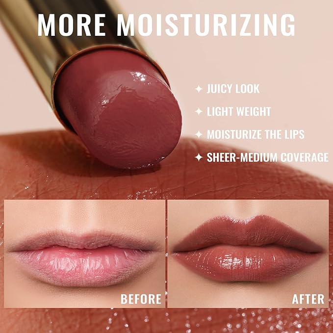 Oulac Moisturizing Shine Lipstick For Women Christmas Set 3PCS, 2 in 1 Tinted Lip Balm for Winter, Hydrated Juicy and Glossy Lip Color for Dry, Cracked and Chapped Lips, Vegan 02+03+17