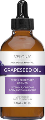 velona Grapeseed Oil 4 fl oz | 100% Pure and Natural Carrier Oil | Refined, Cold pressed | Skin, Face, Body, Hair Care | Use Today - Enjoy Results