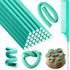 Syhood 30 Pcs 7'' Flexible Curling Rods Twist Foam Hair Rollers Soft Foam No Heat Hair Rods Rollers and 1 Steel Pintail Comb Rat Tail Comb for Women Long Short Hair(Lake Green,7 x 0.3 Inch)