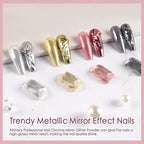 Allstarry Gold and Silver Chrome Nail Powder, 4 Colors Metallic Effect Mirror Chrome Powder Pigment Holographic Manicure Pigment Gold Siver Pink Chrome Nail Glitter