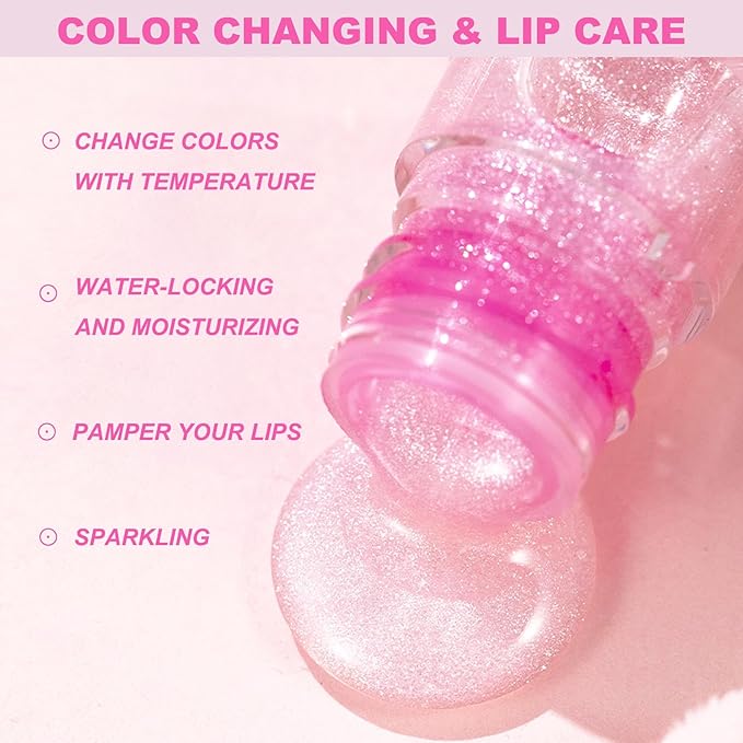 QrBxa 1 PCS Color Changing Lip Oil,Moisturizing Color Changing Lip Gloss,Non-sticky Nourishing Repairing Primer Lip Tint