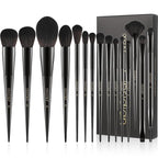 Docolor Makeup Brushes 15Pcs Obsidian Makeup Brush Set Premium Synthetic Powder Kabuki Foundation Contour Blush Concealer Eye Shadow Blending Eyeliner Crease Eyebrow Make Up Brush Kit