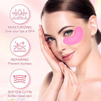 30 Pads Lip Masks & Eye Masks,Under Eye Mask Skincare,Crystal Collagen Lip Mask Sheet,Under Eye Patches for Puffy Eyes and Dark Circles,Moisturizing,Anti-Aging,Reducing Fine Lines,Pink
