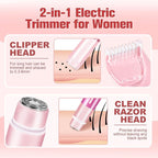 Bikini Trimmer for Women, 2 in 1 Electric Razor with LED Light, Body Facial Hair Remover, Type-C Charging, Wet/Dry Use for Smooth Skin