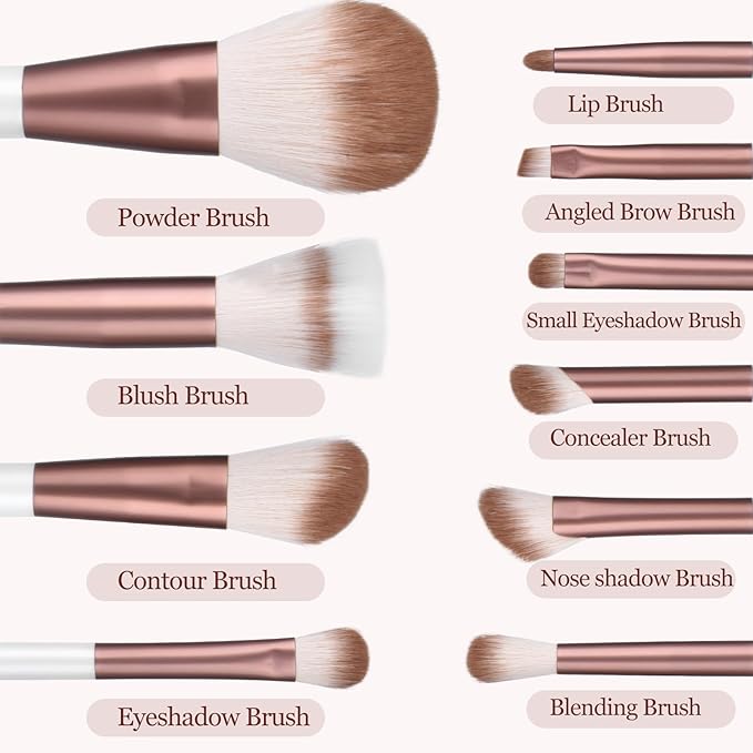 Makeup Brushes Set With Case 10Pcs White Makeup Brush Kit Foundation Eyeshadow Powder Blending Kabuki Eyebrow Eyelash Brushes Cosmetic Brush Travel Kit Gift (White+Brown)