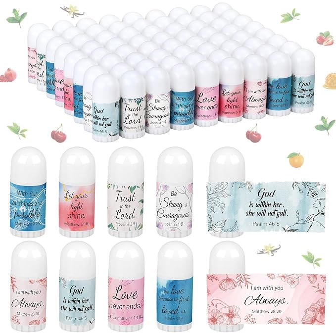 72 Pcs Mini Lip Balm Bulk Gift, 8 Flavors, Christian Themed, Moisturizing for All Skin Types