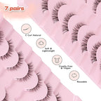 Cat Eyelashes Wispy False Eyelashes Natural 12mm Short Lashes with Thin Band Fake Eyelash 3D Volume Strip Lashes Siligli Eyelash Pack 7 Pair