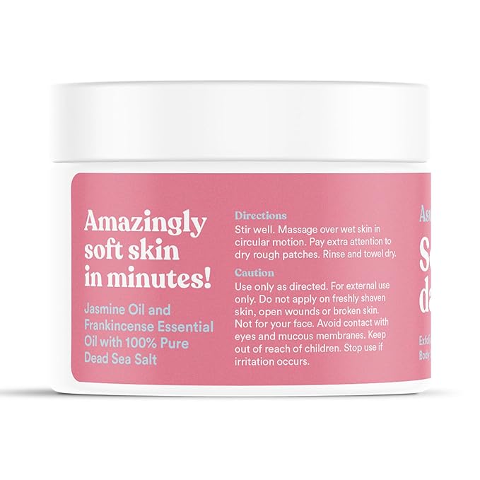 ASUTRA Dead Sea Salt Essential Oil Body Scrub Exfoliator (Refreshing Jasmine), 16 oz - Ultra Hydrating, Gentle, & Moisturizing - Coconut, Jasmine, and Frankincense Oils