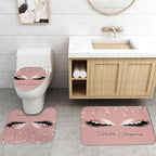 4PCS Hello Gorgeous Shower Curtain Set, Eyelash Makeup Glam Fashion Girly Pink Bathroom Decor for Women Girls, Waterproof Fabric Shower Curtain, Non-Slip Bath Mat Toilet Rug, Rose Gold Glitter