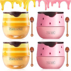 4PCS Bee Lip Balm Lip Mask Honey Pot,Honey & Strawberry Lip Mask Propolis Moisturizing Lip Balm with Stick - Hydrating Prevention Dry & Cracked Lip Scrubs Exfoliato Lip Wrinkle Care(Honey&Strawberry)