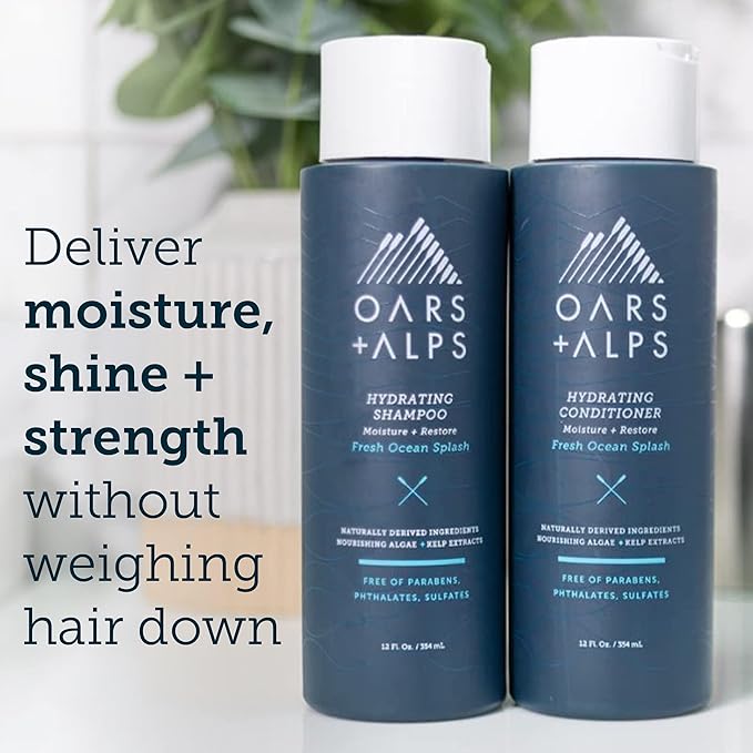 Oars + Alps Men's Sulfate Free Hair Shampoo and Conditioner Set, Infused with Kelp and Algae Extracts, Fresh Ocean Splash, 12 Fl Oz Each