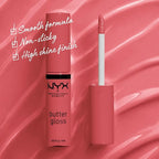 NYX PROFESSIONAL MAKEUP Butter Gloss, Non-Sticky Lip Gloss - Sorbet (Vibrant Coral)