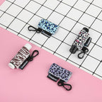 4 Pack Keychain Chapstick Holder, Leopard Pattern - Elastic Band, Fits Most Standard Lip Balm, Quick-Release Clip, Unisex-Adults