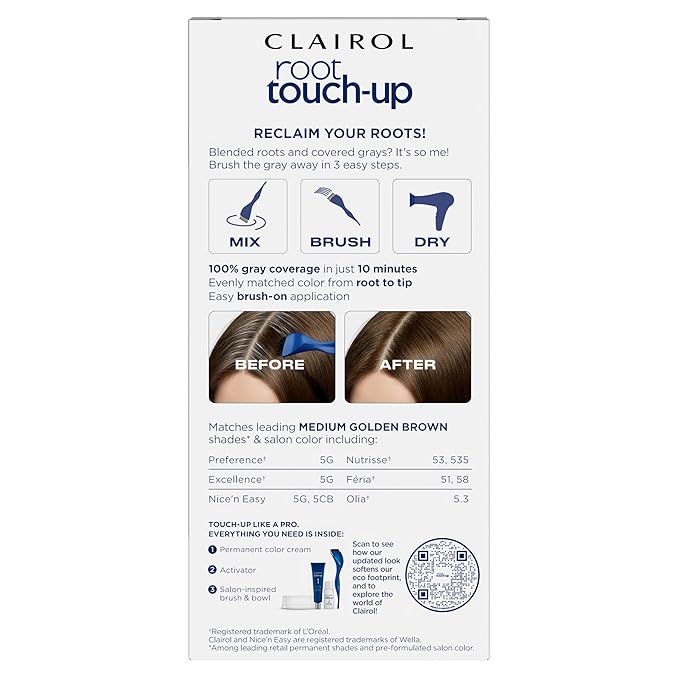 Clairol Root Touch-Up by Nice'n Easy Permanent Hair Dye, 5G Medium Golden Brown Hair Color, Pack of 1