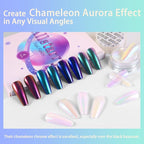Allstarry White Chrome Nail Powder, 4 PCS Color-Shift Chameleon Chrome Effect Powder Neon Aurora Glitter Dust Iridescent Pearlescent Pearl Pigment for Nail Art Decoration, Gel Polish, Resin Craft