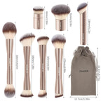 MAANGE 7pcs Makeup Brush Set Double Sided Kabuki Makeup Brushes Contour Brush for Foundation Liquid Powder Concealer Cream Cosmetics Bronzer Blending Blush Buffing Makeup Tools (Gold)