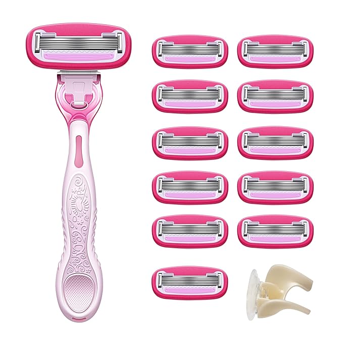 Amazon Basics Women's 5 Blade FITS Razor for Women, FITS Amazon Basics Handle and Venus Handles, Includes 1 FITS Handle, 12 Cartridges & 1 Shower Hanger