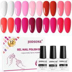 JODSONE 12 PCS Gel Nail Polish Base Coat and Top Coat Red Pink High Gloss Fashion Women Gifts