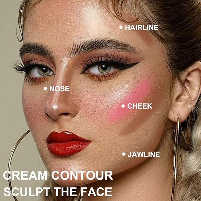 3 Pcs Face Contour Stick Kit, Matte Finish Face Stick Trio with Bronzer Blush Highlighter and Brush, Long Lasting Waterproof Cream Beauty Wand Makeup Set for Sculpt Glowing Face Look (#3, 9, 12)