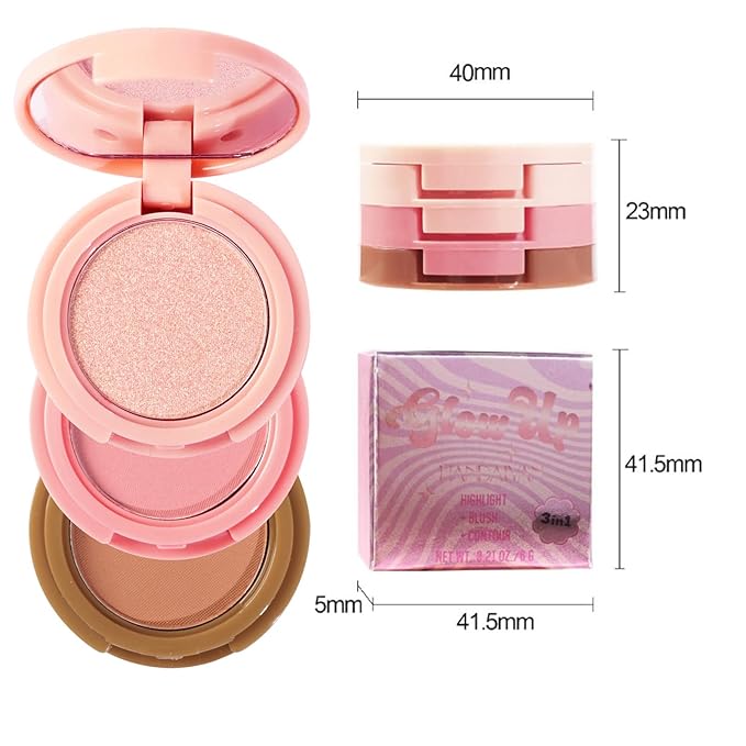 Makeup Eyeshadow Palettes, 3-in-1 Protable Multifunction Blush Highlighter