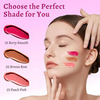 UCANBE 3PCS Liquid Blush Set – Dewy Cream Blush Makeup for Cheeks – Lightweight Long Lasting Blendable Buildable Formula for Natural Flush（Berry Smooch, Bronze Rose, Peach Pink）