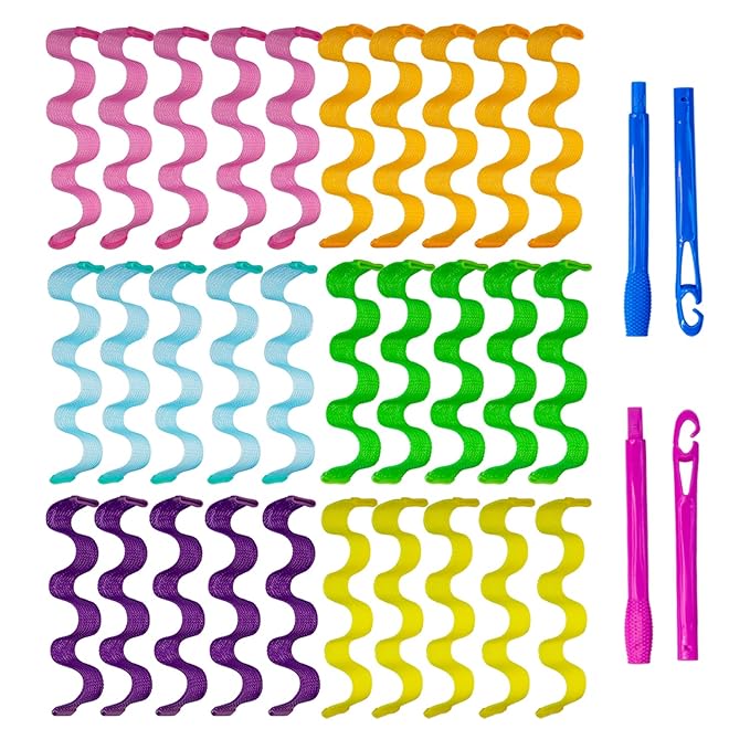30pcs Heatless Hair Curlers Rollers Wave Curls Styling Kit with 2 Sets Styling Hooks,No Heat Spiral Curlers for Short and Medium Hair(12 Inch/ 30 cm)