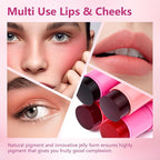 2Pcs Water Jelly Tint Blush,Jelly Blush Lip Cheek Pink+#03 Red