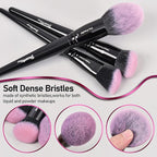 Bueart Design 18Pcs Pro Deluxe Fuchsia Pink Black Makeup Brushes set with Travel Make up Brush Holder case Foundation concealer contour Blush eyeshadow face make up brush set