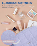 BAGSMART Makeup Bag Cosmetic Bag Wide Open, Purple, M, Wide-open Travel Makeup Bag With Puffy Padded and Rectangular Quilted