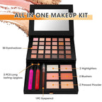 All in One Makeup Kit,Makeup Palette Includes 30 Color Eyeshadow, 2 Color Highlighter，2 Color Pressed Powder，2 Color Blusher，2 Pcs lip gloss，1 Pcs Eyepencil, Mirror,Makeup Gift Set for Women (017N)