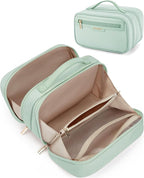 BAGSMART Travel Makeup Bag Large Capacity Cosmetic Bag, Wide-open Portable Make Up Bag Organizer for Women for Travel Essentials Toiletries Accessories Bottles, Brushes (Green)