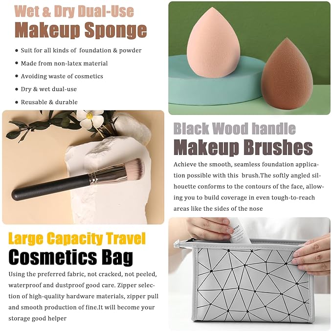 All in One Makeup Kit,Includes Naked Eyeshadow Palette,Liquid Foundation,Lipstick Set,Mascara,Makeup Brush,Makeup Sponge,Eyebrow Powder,Eyebrow Soap,Eyeliner Stamp, Primer,Contour Stick,Cosmetic Bag