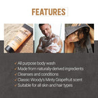 Woody's Hair and Body Wash for Men – 2-in-1 Cleanser & Body Wash, Deep Cleansing, Hydrating, Refreshing Scent, Sulfate-Free, 10 fl oz, 1 Pack