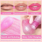 Magic Color Changing Lip Glow, Hydrating Shimmer Tinted Lip Care (Warm Change Tint, Plumping Gloss)