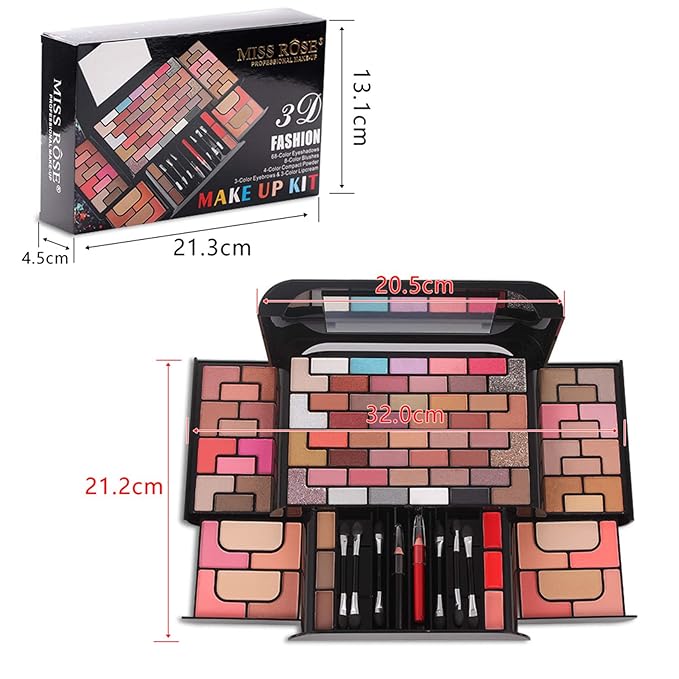 98 Colors All in one Makeup Gift Set Holiday Birthday Beauty Cosmetic Essential Starter Bundle Include 68 Eyeshadow Palette, 8 Blush, 4 Compact Powder, 3 Lipstick, Eyebrow Pencil, Lip Liner
