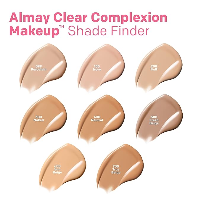 Almay Clear Complexion Acne Foundation Makeup with Salicylic Acid - Lightweight, Medium Coverage, Hypoallergenic, Fragrance-Free, for Sensitive Skin, 800 Caramel, 1 fl oz.