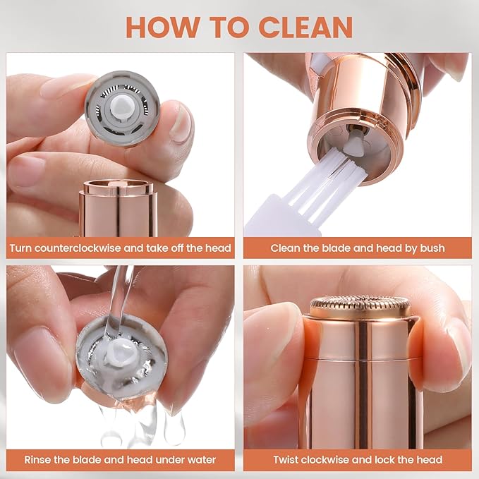 Facial Hair Removal for Women- as Seen on TV Painless Face Shaver -Painless Womens Facial Hair Remover with 2 Replacement Heads, Lipstick-Sized, USB Rechargeable（White）