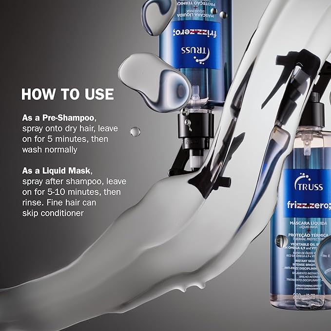 TRUSS Frizz Zero Liquid Hair Mask - Anti Frizz Hair Treatment Spray - Detangles & Brightens Damaged Strands - Provides Intense Shine & Cuticle Sealing (8.79 oz)