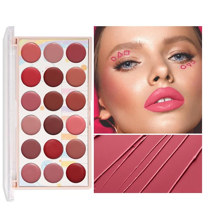 Lip Gloss Palette, 18 Colors Dard Red Pink Nude Brown Lip Makeup Pallet Kit, Pro Women Lip Color Palette with Soft Silicon Brush, Lip Present Set for Teen Girl, Mum, Daughter, Friend, Sister