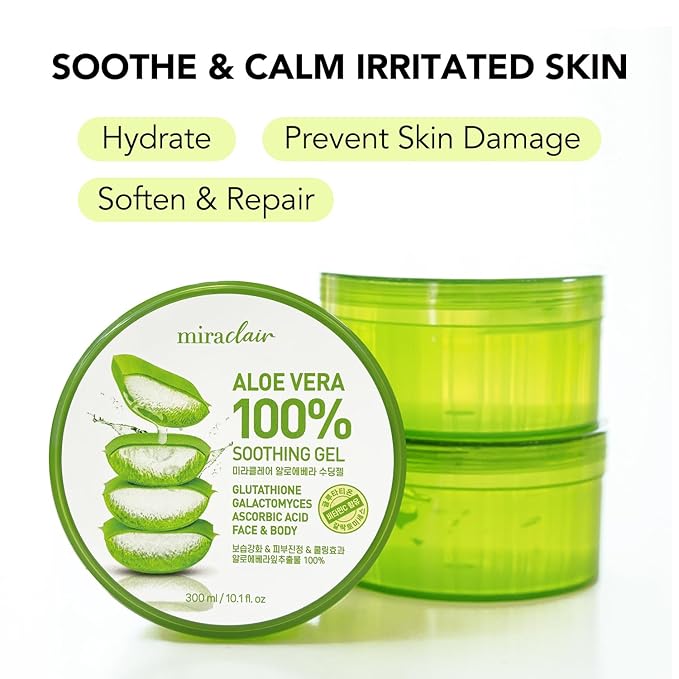 Aloe Vera Gel for Face, Skin, Hair & Sunburn Relief, 100% Pure Aloe Gel for All Skin Types. Made in Korea. 300ml (10.1fl.oz)