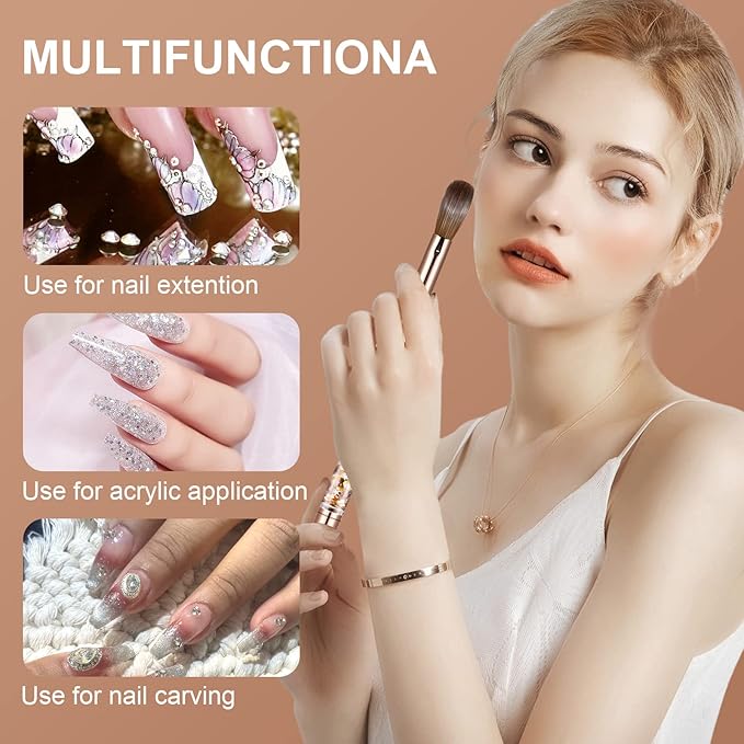 Acrylic Nail Brush Size 12,KEMEISI 100% Pure Kolinsky Nail Art Brushes Sturdy Handle Oval Shaped Acrylic Powder Nail Design Tools for Professional Manicure DIY Home Salon (Gold)