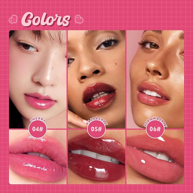 Lip Plumper Gloss High-Shine Liquid Lip Plumping Color, Long-Lasting Plumper Pout, Moisturizing, Non-Sticky With Natural Ginger Extract Portable 6 Colors (05#Raspberry)